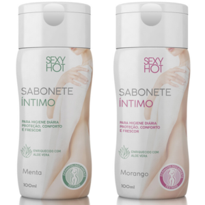 Kit 02 Sabonete Íntimo Líquido Morango e Menta 200ml - Sexy Hot - Sex shop