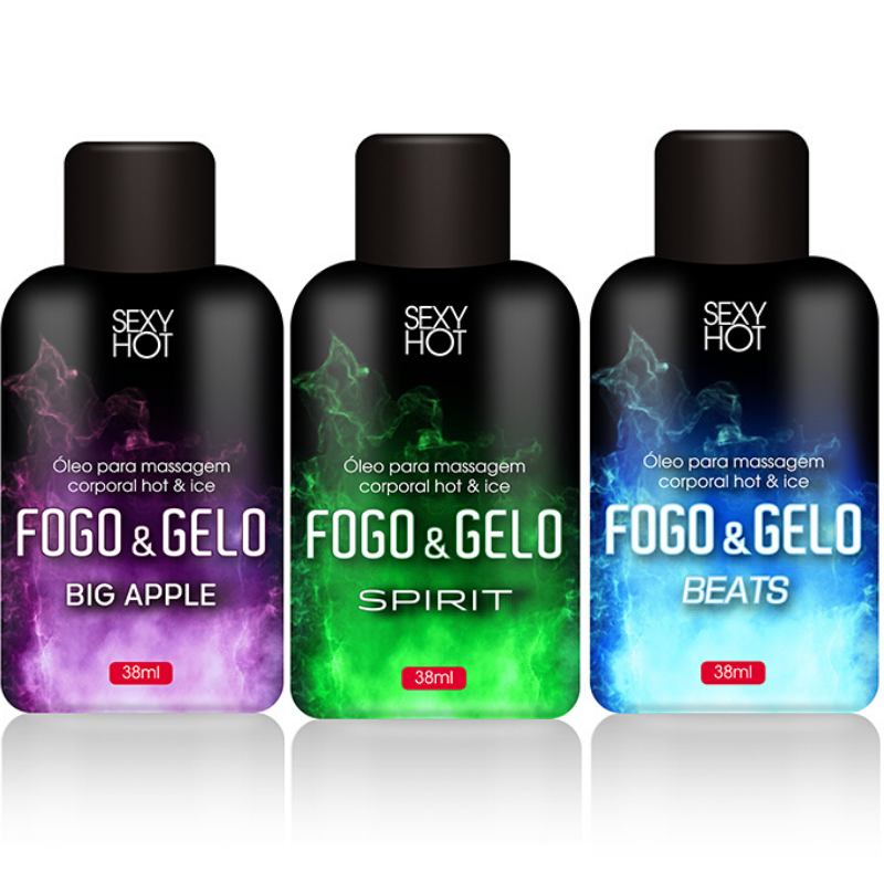 Kit 03 Óleo para massagem beijável FOGO E GELO - Sex shop