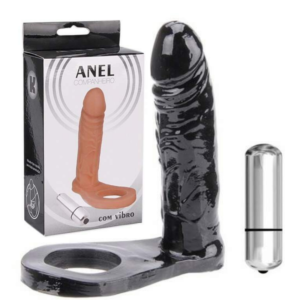 Anel Peniano Feito em Silicone com Vibrador Preto - Sexshop