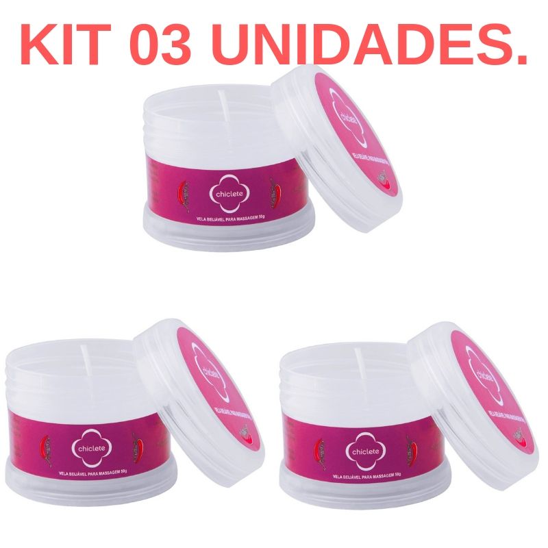 Kit 03 Velas de Massagem Beijável 50gramas Chillies - Chiclete - Sexshop