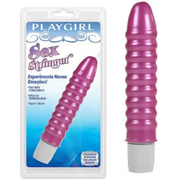 Vibrador Sex Stronger com anéis massageadores - Rosa - Sexshop