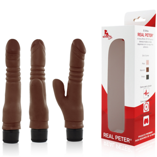 Pênis Real Peter Extreme com Vibrador Marrom - 17,5 x 3cm - Sex Shop