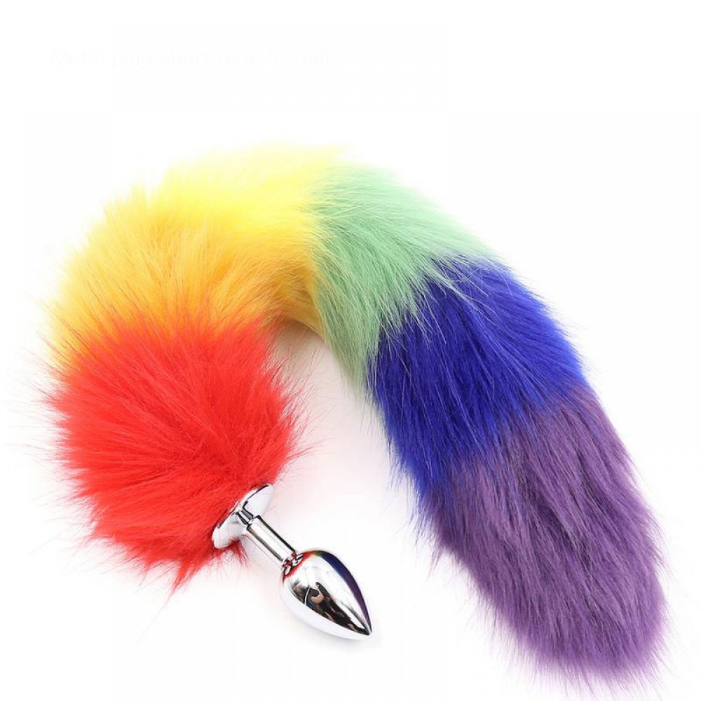 Plug Anal em Metal com Cauda Colorida - Sexshop