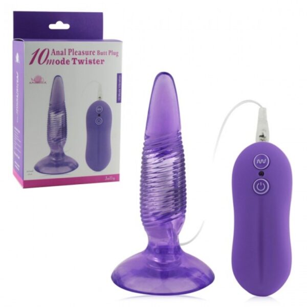 Plug Anal com Relevo Estriado, Ventosa para Fixação e 10 Vibrações - Sexshop-19522