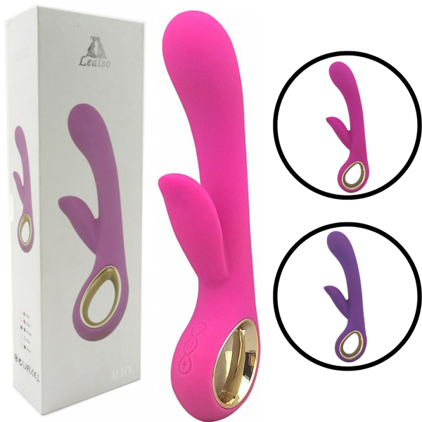 Vibrador de luxo Alice recarregável com detalhes em metal e estimulador clitoriano - Sexshop