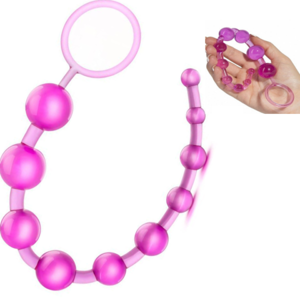 Plug Anal Com 10 Bolinhas em Silicone com Alça de Segurança - Sex shop