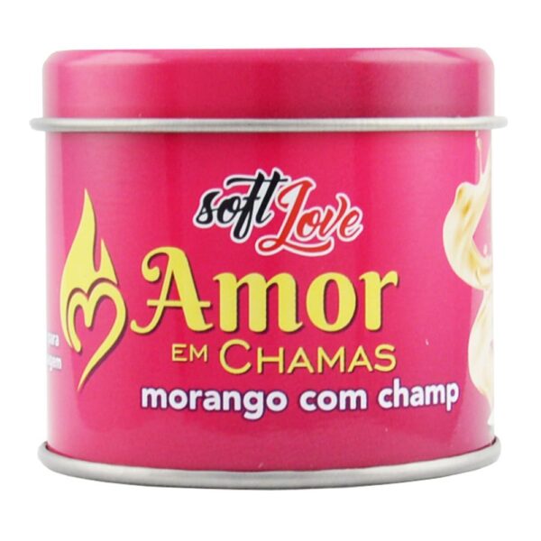 Amor em Chamas Vela MORANGO COM CHAMPANHE Hot Beijável 50g Soft Love - Sex shop
