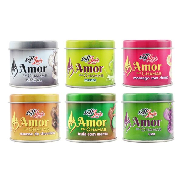 Amor em Chamas Vela MORANGO COM CHAMPANHE Hot Beijável 50g Soft Love - Sex shop