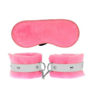 Kit Algema e Tapa Olho de Pelucia Rosa com Branco - Sex shop