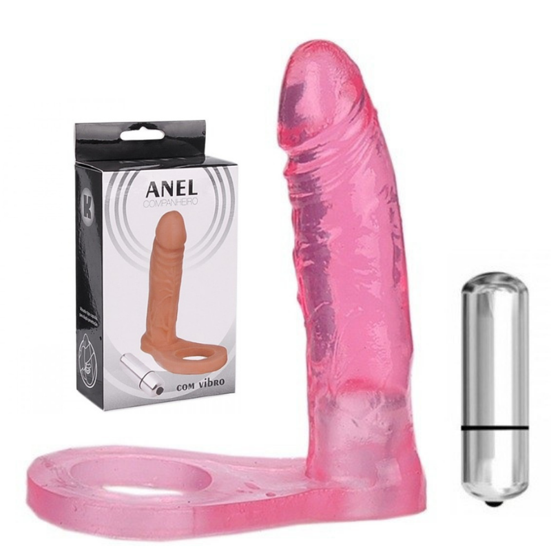 Anel Companheiro Rosa com Vibrador 13,5cm - Sex shop