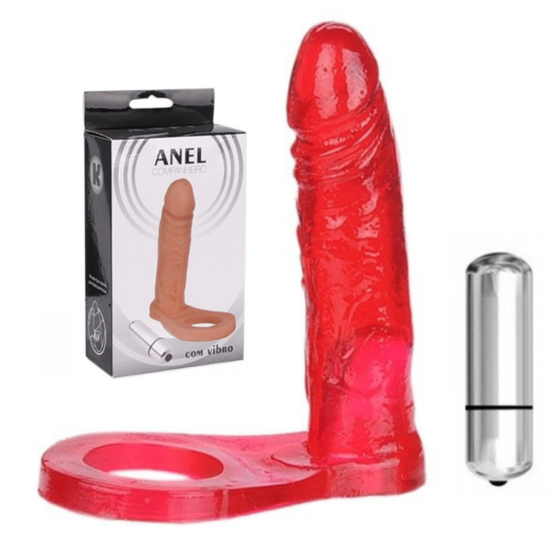 Anel Companheiro Vermelho com Vibrador 13,5cm - Sex shop