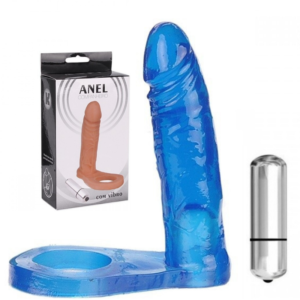 Anel Companheiro Azul com Vibrador 13,5cm - Sex shop