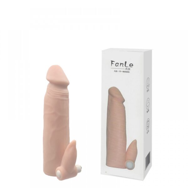 Capa Peniana 15 cm com Estimulador Clitoriano Vibratório - FANLE - Sex shop