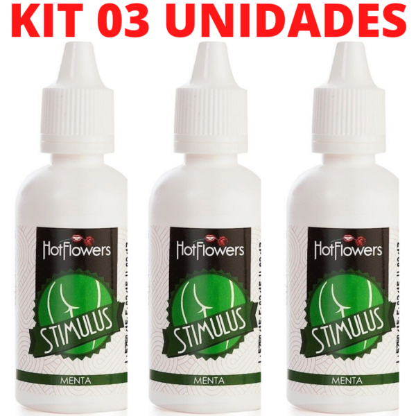 Kit 03 Unidades Stimulus Óleo de Massagem Anal corporal Menta 15ml Hot Flowers