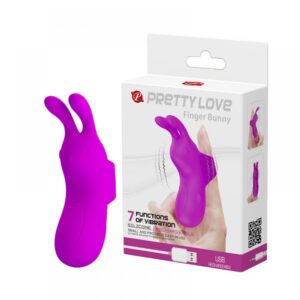 Dedeira Vibratória Recarregável Formado Coelho com 7 Modos de Vibração - PRETTY LOVE FINGER BUNNY - Sexyshop