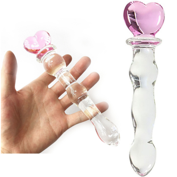 Plug Anal em Vidro Escalonado com detalhe em Coração - Sex shop