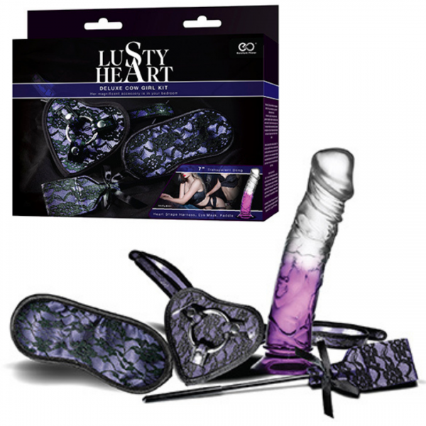 Kit Erótico Com Cinta Peniana Lusty Heart - Deluxe Cow Girl Kit - Two Tone Toy