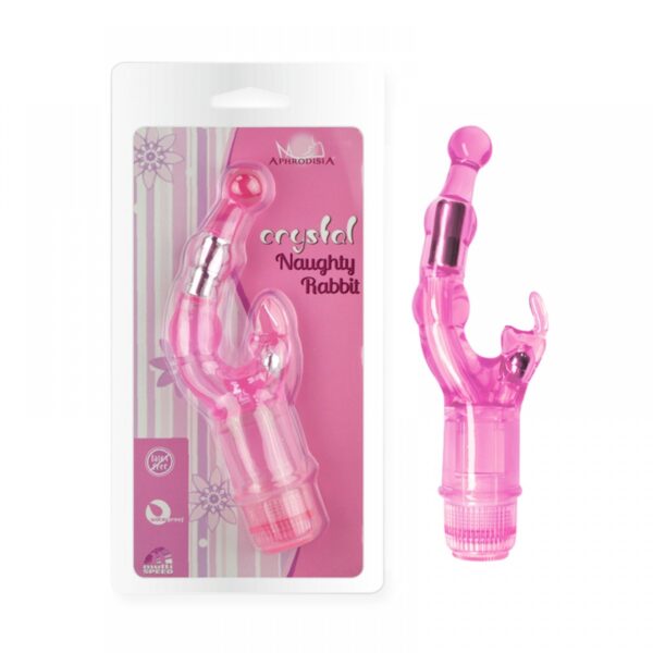 Vibrador Ponto G em Jelly com Estimulador Clitoriano Multivelocidade - CRYSTAL NAUGHTY RABBIT - Sexyshop