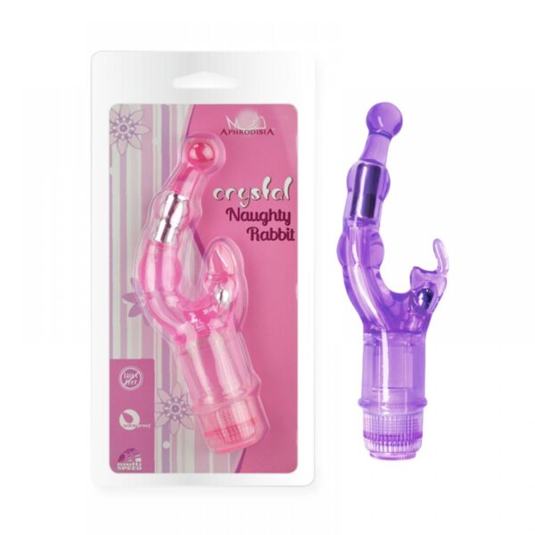 Vibrador Ponto G em Jelly com Estimulador Clitoriano Multivelocidade - CRYSTAL NAUGHTY RABBIT - Sexyshop