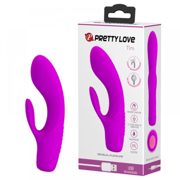 Vibrador Recarregável com Estimulador Clitoriano e 12 Modos de Vibração - PRETTY LOVE TIM - Sexshop