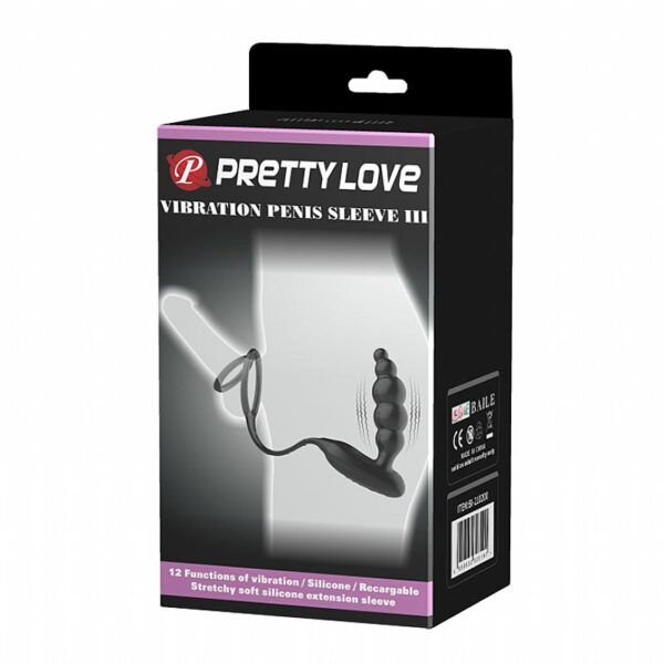 Anel Peniano com Plug Anal Vibration Penis Sleeve III - Pretty Love - Sex shop