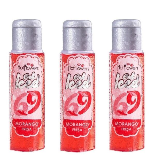 Kit 03 Gel Gelado Aromatizante Sabor Morango 35ml HotFlowers - Sexshop