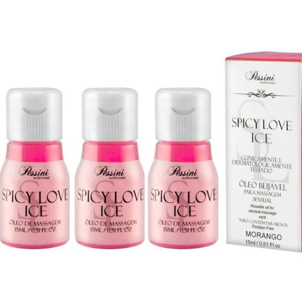 Kit 03 Gel Comestível Morango Spicy Love Ice 15ml Pessini - Sex shop