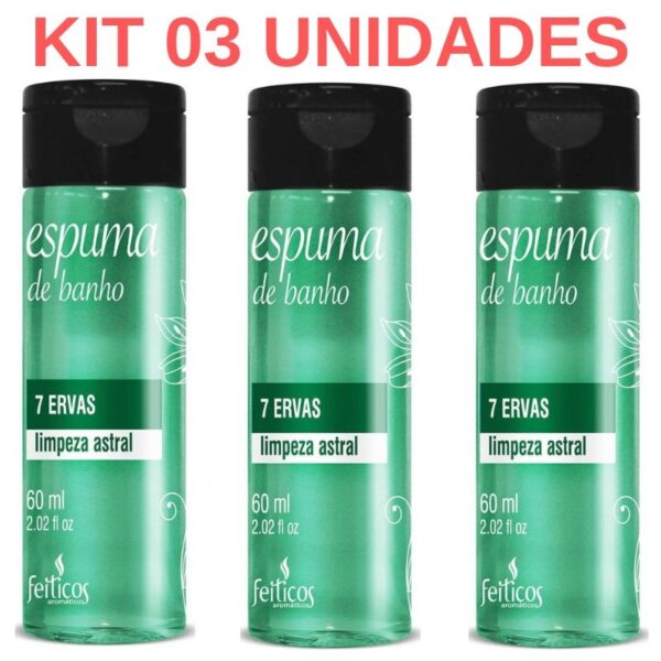 Kit 03 Espuma de Banho 7 Ervas Limpeza Astral 60ml Feitiços - Sexshop