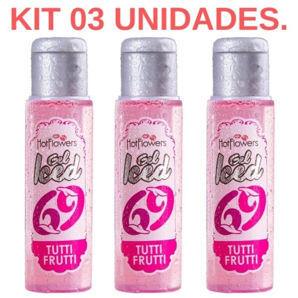 Kit 03 Gel Gelado Aromatizante Sabor Tutti-Frutti 35ml HotFlowers - Sexshop