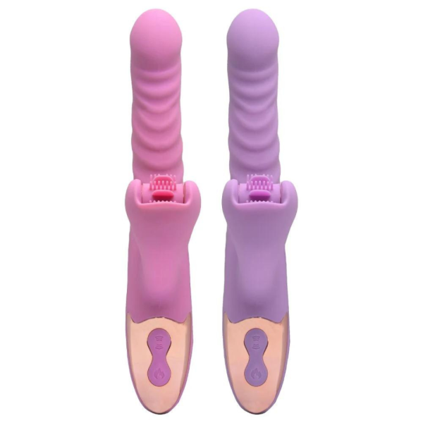 Vibrador recarregável vai e vem com estimulador clitoriano simulador de sexo oral com línguas giratórias - Dibe - Image 3