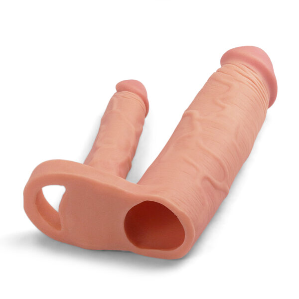 Capa Peniana com Extensor de 5 cm com Pênis para Dupla Penetração - LOVETOY PLEASURE X-TENDER SERIES - Sexshop