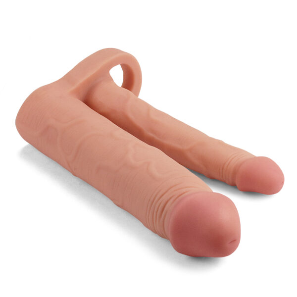 Capa Peniana com Extensor de 5 cm com Pênis para Dupla Penetração - LOVETOY PLEASURE X-TENDER SERIES - Sexshop