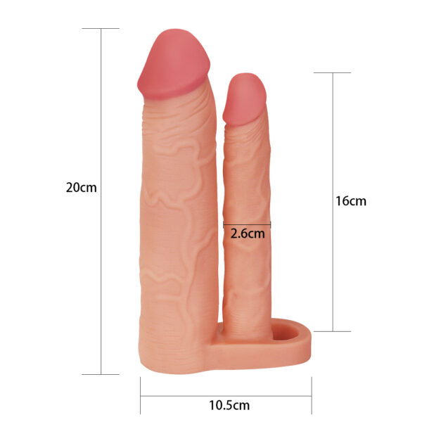 Capa Peniana com Extensor de 5 cm com Pênis para Dupla Penetração - LOVETOY PLEASURE X-TENDER SERIES - Sexshop