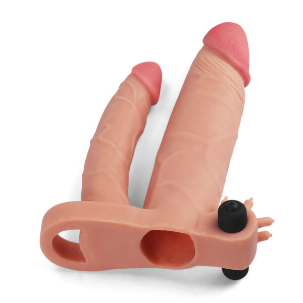 Capa Peniana com Extensor de 2,5 cm com Pênis para Dupla Penetração e Cápsula Vibratória - LOVETOY PLEASURE X-TENDER SERIES - Sex shop