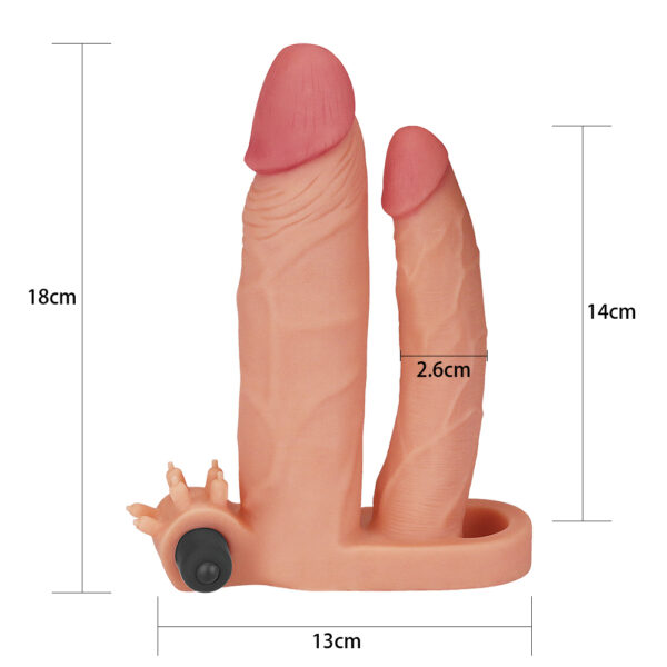 Capa Peniana com Extensor de 2,5 cm com Pênis para Dupla Penetração e Cápsula Vibratória - LOVETOY PLEASURE X-TENDER SERIES - Sex shop