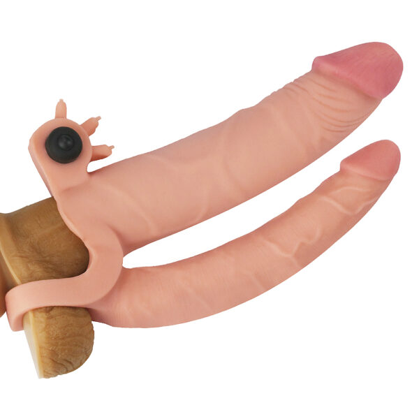 Capa Peniana com Extensor de 2,5 cm com Pênis para Dupla Penetração e Cápsula Vibratória - LOVETOY PLEASURE X-TENDER SERIES - Sex shop