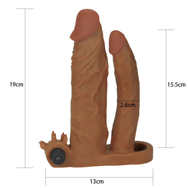 Capa Peniana com Extensor de 7,6 cm com Pênis para Dupla Penetração e Cápsula Vibratória - LOVETOY PLEASURE X-TENDER SERIES - Sexy shop