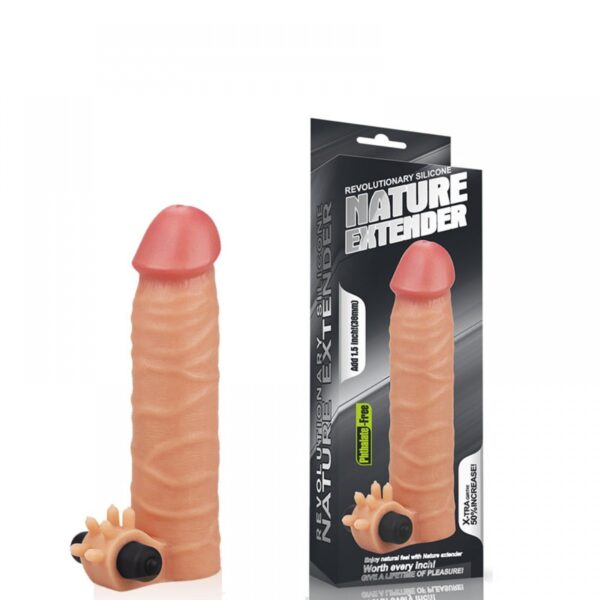 Capa Peniana com Extensor de 3,8 cm, Estimulador Clitoriano com Cápsula Vibratória - LOVETOY NATURE EXTENDER - Sexshop