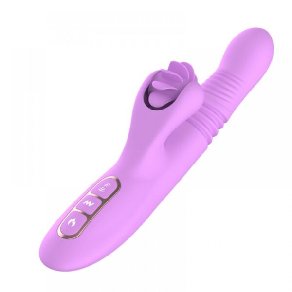 Vibrador recarregável vai e vem com estimulador clitoriano simulador de sexo oral com línguas giratórias - Sexshop