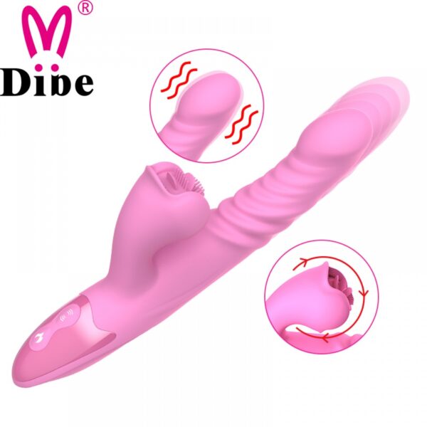 Vibrador recarregável vai e vem com estimulador clitoriano simulador de sexo oral com línguas giratórias - Dibe - Sexshop