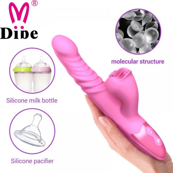 Vibrador recarregável vai e vem com estimulador clitoriano simulador de sexo oral com línguas giratórias - Dibe - Sexshop