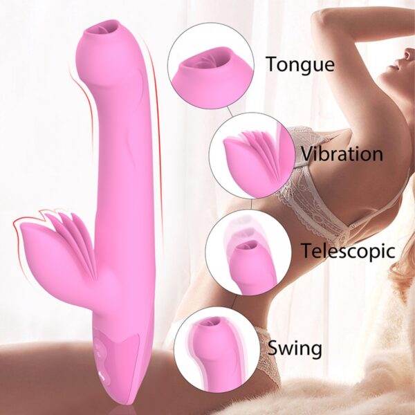 Vibrador recarregável possui em sua ponta uma língua que se movimenta com a vibração - DIBE - Sexshop