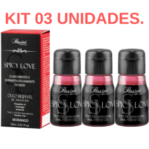 Kit 03 Gel Corporal de Morango Spicy Love Pessini 15ml - Sexshop