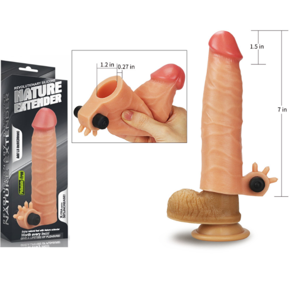 Capa Peniana com Extensor de 3,8 cm, Estimulador Clitoriano com Cápsula Vibratória - LOVETOY NATURE EXTENDER - Sexshop