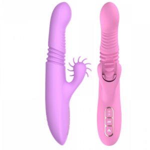 Vibrador recarregável vai e vem com estimulador clitoriano simulador de sexo oral com línguas giratórias - Sexshop