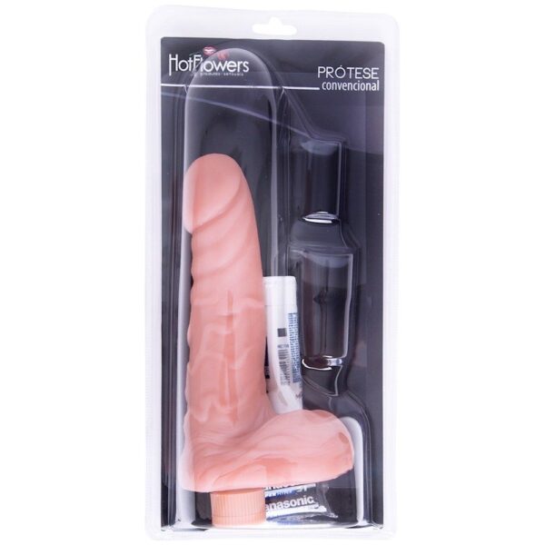 Pênis Realista com Escroto e Vibrador 21,5x5cm Hot Flowers - Sexshop