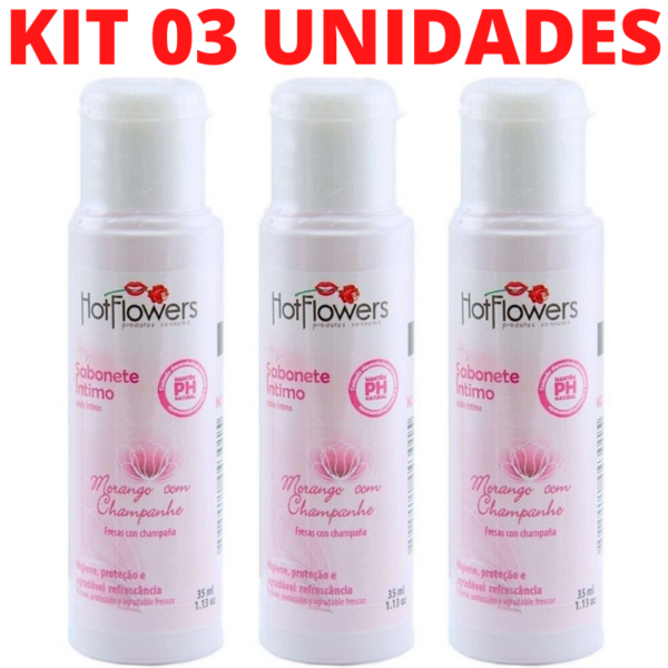 Kit 03 Sabonete Íntimo MORANGO COM CHAMPANHE 35ml - Sexshop