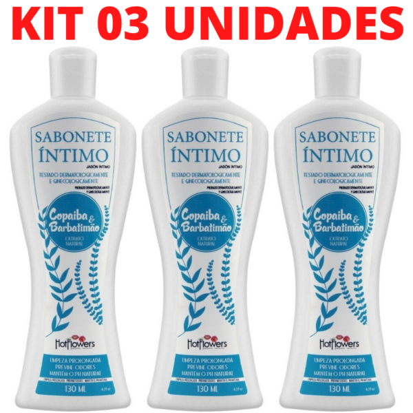 Kit 03 Sabonete Íntimo COPAÍBA E BARBATIMÃO 130ml Hot Flowers - Sexshop