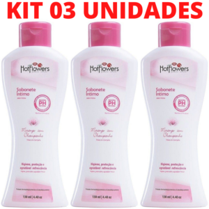 Kit 03 Sabonete Íntimo Hot Flowers MORANGO COM CHAMPANHE 130ml - Sexshop