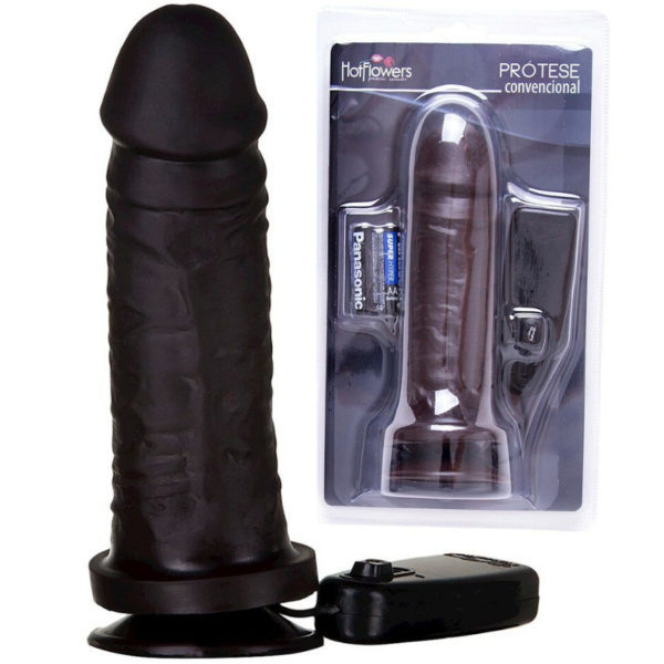 Pênis Preto com vibrador e controle externo 17x5cm Hot Flowers - Sex shop